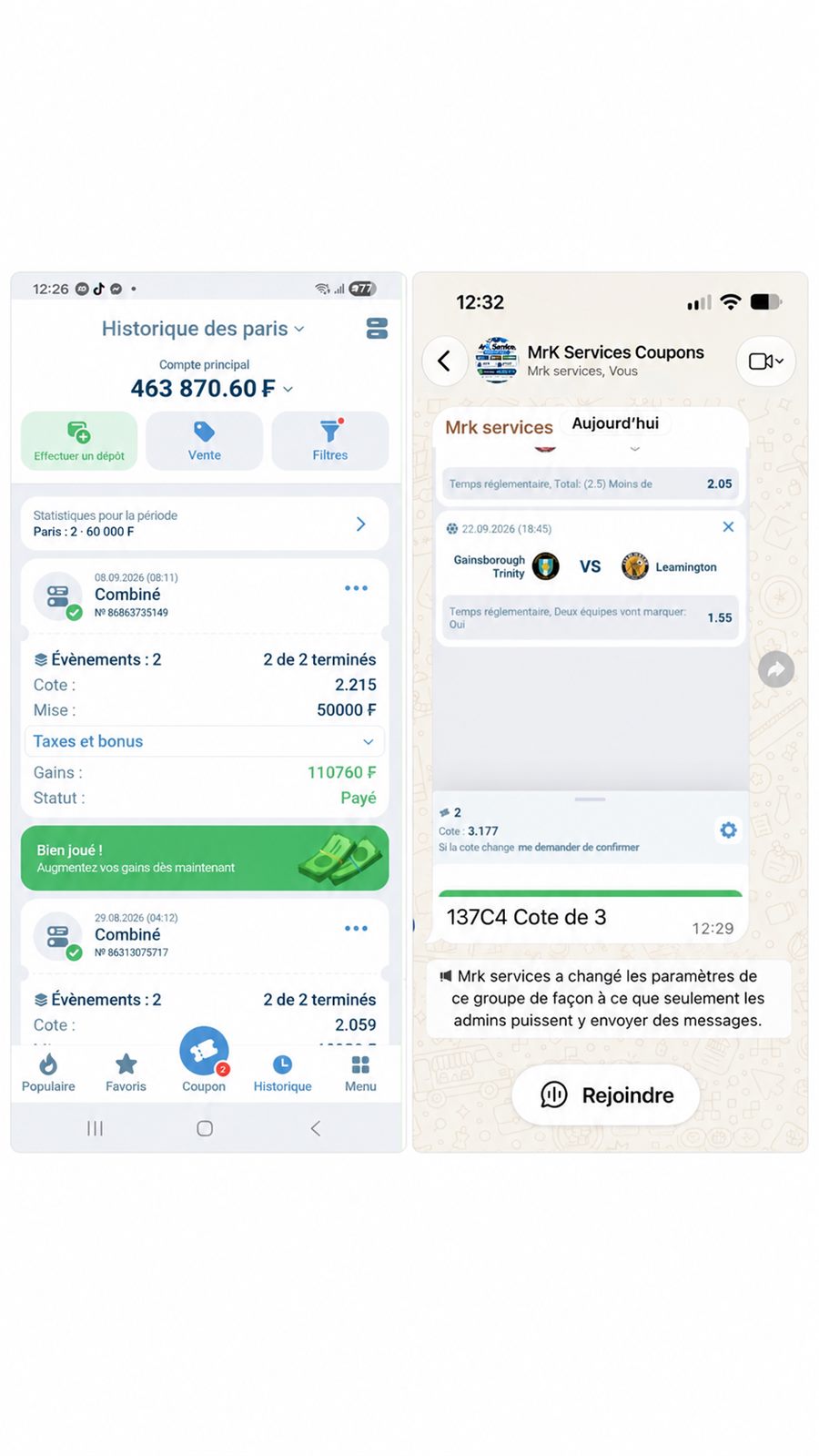 Ticket gagnant payé et groupe WhatsApp MrK Services Coupons